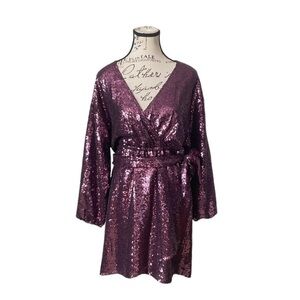 Anthropologie Lisalette Sequin Mini Boho Party Peasant Tie Wrap Dress XXS NWT